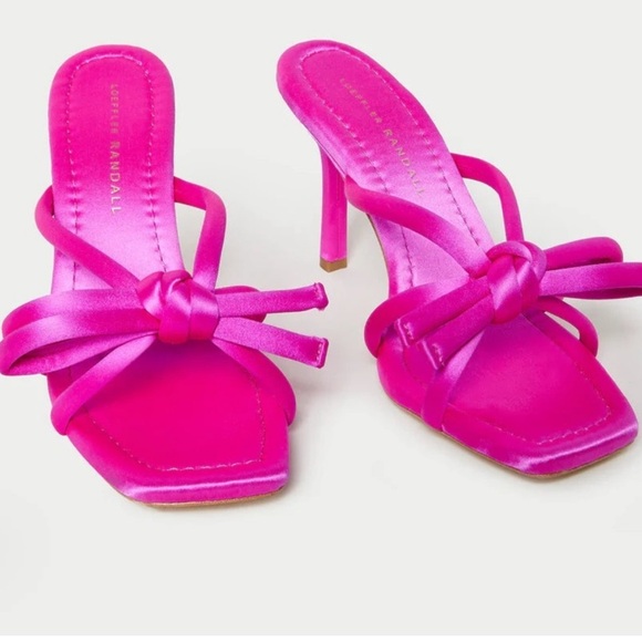 🩷 New Loeffler Randall Margi Sandals in Hot Pink Satin Bow Penny Mules - Picture 2 of 7